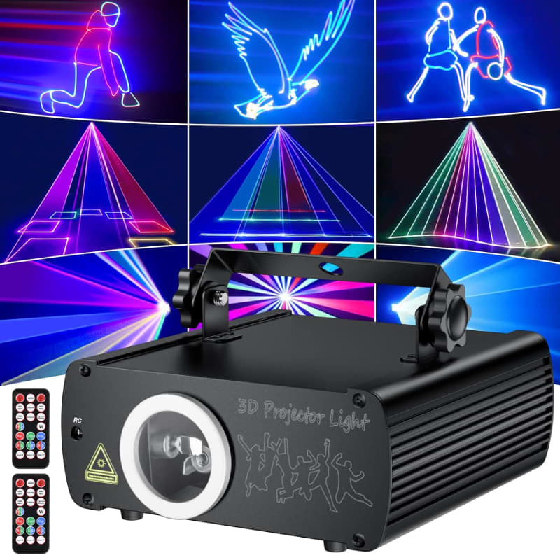  Ehaho DJ Laser Light 5 in 1, 3D Animated Graphics Lazer DJ  Lights with RGB/UV & Strobe, DMX & Remote Control Party DJ Disco Lights,  Sound Activated Stage Laser Rave Light