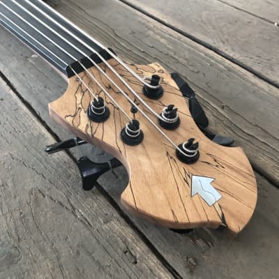 *last day of spring sale* Letts “WyRd mini” travel fretless 5 string bass guitar Spalted Beech Ebony Walnut handcrafted in the UK 2023 image 17