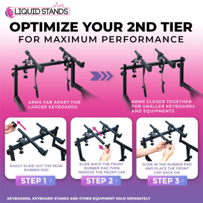 Liquid Stands Dual Piano Keyboard Stand with 2nd Tier - Adjustable Z-Style 2-Tier Heavy-Duty Stand for Synths and Electric Keyboards - Fits 54-88 Key Pianos image 4