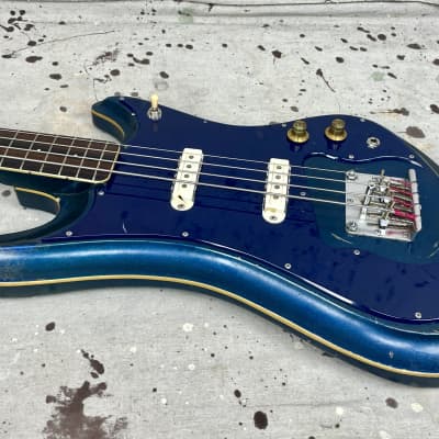 1960's Guyatone EB-9 “Sharp 5” MIJ Blue Sparkle Bass Guitar c~1967 Needs Repair image 5