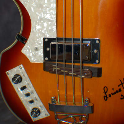 2004  Signed American English Louise Harrison Jay Turser Left Hand Beatle Bass Grover Tuners Gigbag image 4