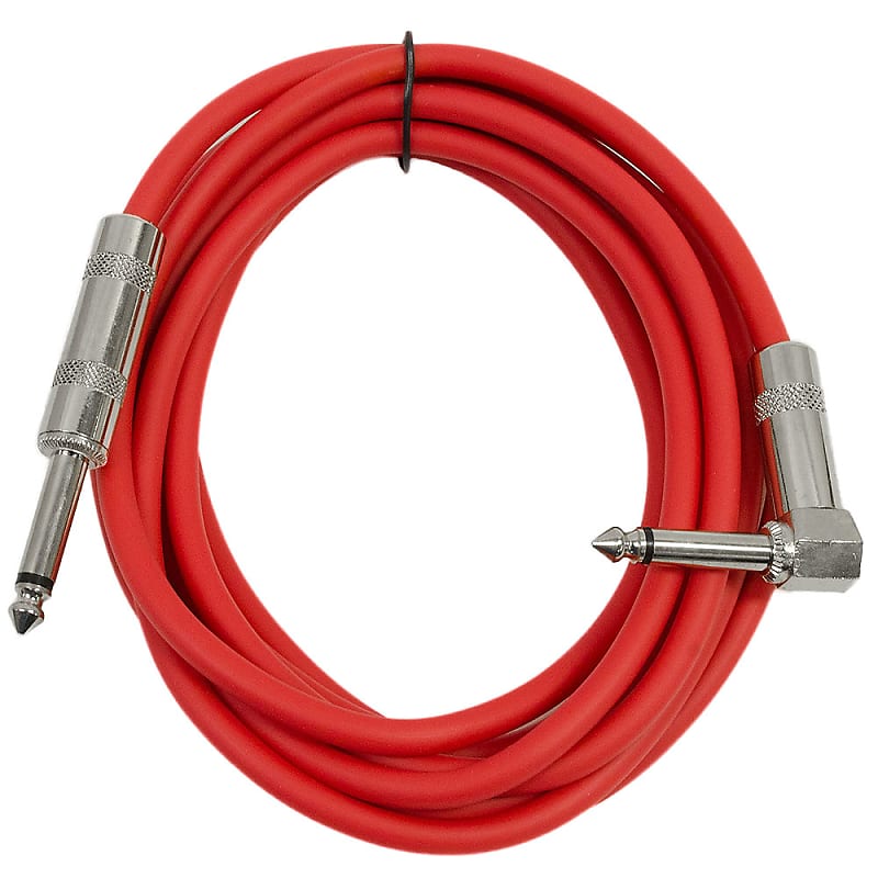 Seismic Audio - 10' Red Guitar Cable TS 1/4" to Right Angle - Instrument Cord image 1