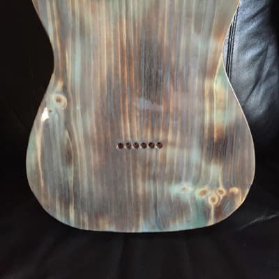 Rusted Relic Tele body 2 piece  burnt pine shou sugi ban style with  steel pickguard. Free shipping image 19