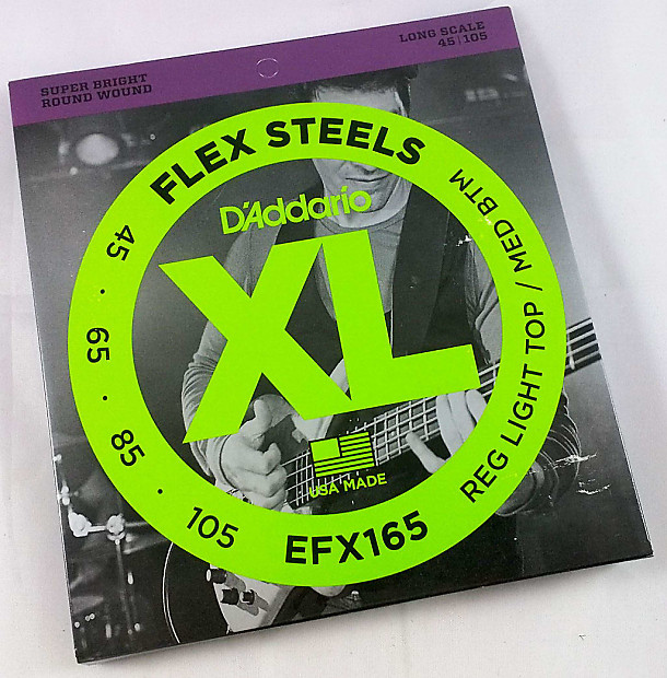 D'Addario EFX165 FlexSteels Long Scale Bass Guitar Strings, Custom Light Gauge image 1