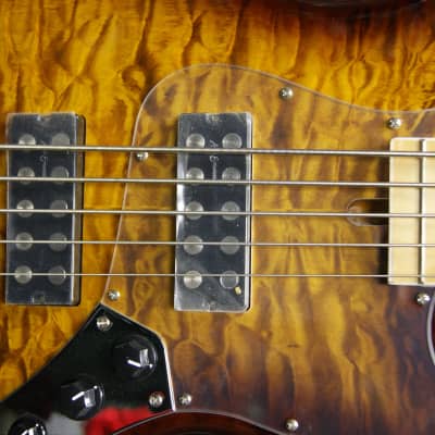 Revelation RBN 5 string bass guitar in quilted maple dark sunburst image 12