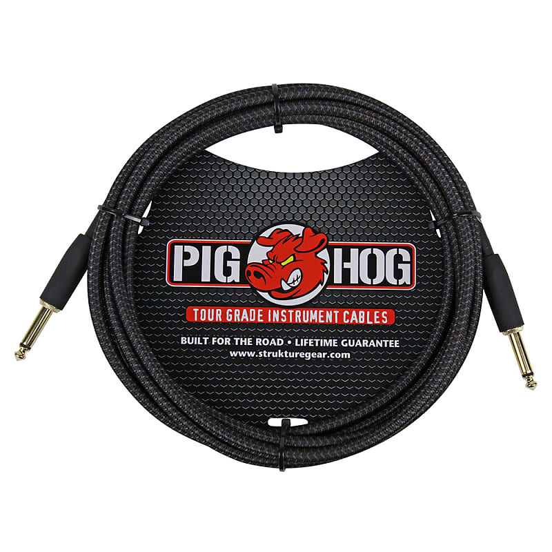 Pig Hog PCH10BK Black Woven Instrument Cable, Straight - Straight, 10FT image 1