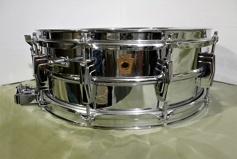 Ludwig No. 410 Super-Sensitive 5x14" Chrome Over Brass Snare Drum with Keystone Badge 1960 - 1963 image 3