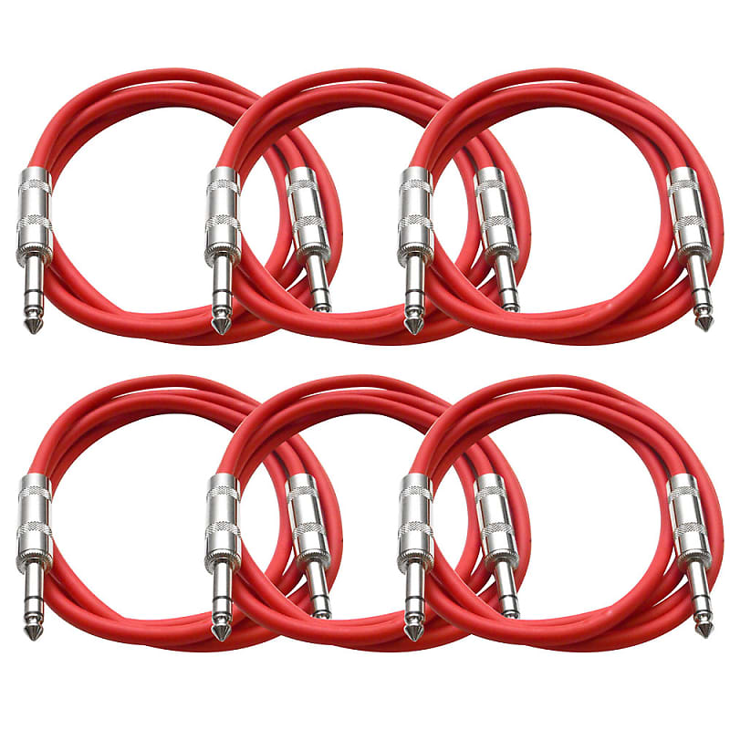 SEISMIC AUDIO New 6 PACK Red 1/4" TRS 6' Patch Cables image 1