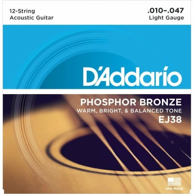 12-String Acoustic Guitar Strings By D'Addario, EJ38 Phosphor Bronze 10-47 Light image 1