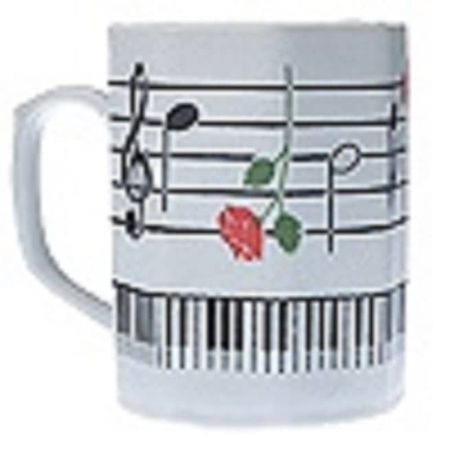Aim Gifts  Octagon Shaped, Porcelin 12oz Mug with a music staff design with rose image 1