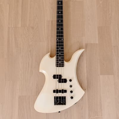 1990s BC Rich Mockingbird PJ Medium Scale Electric Bass Guitar White Japan image 2