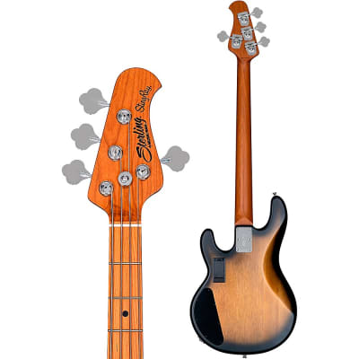 Sterling by Music Man StingRay Ray34HH Spalted Maple Top Maple Fingerboard Electric Bass Guitar Regular Natural Burst Satin image 4