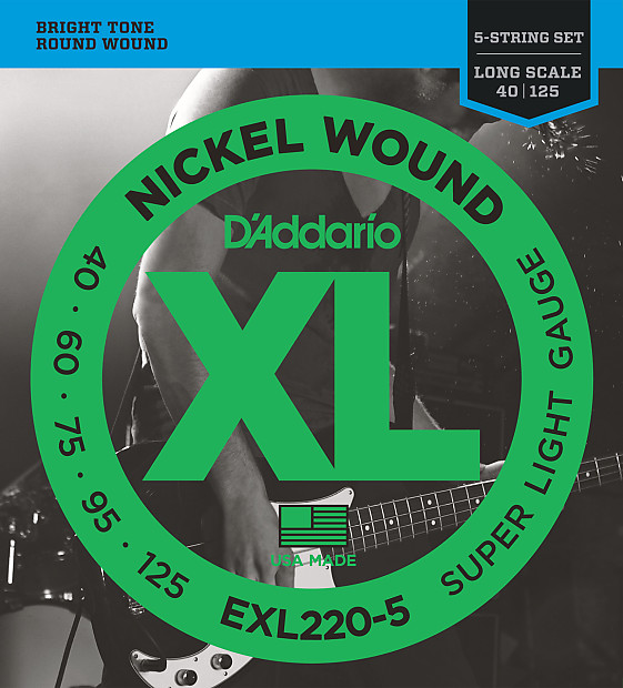 D'Addario EXL220-5 5-String Nickel Wound Bass Guitar Strings, Super Light, 40-125, Long Scale image 1