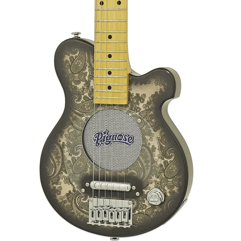 Pignose PGG 200 BKPL Short Scale Mini Electric Guitar Built In Amp Black Paisley Reverb