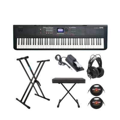 Kurzweil SP6 88-Key Stage Piano with LENA Processor, FlashPlay Technology and KSR Bundle with Adjustable X-Style Bench and Stand, Headphones, Sustain Pedal, and TRS Cables (7 Items)