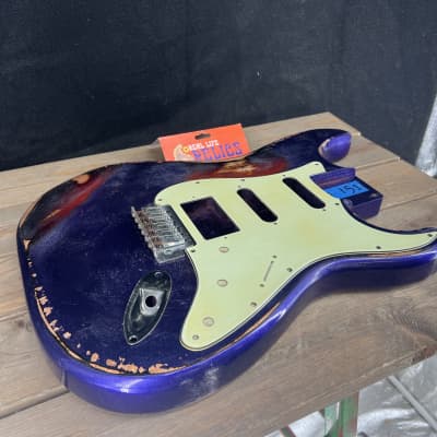 Real Life Relics Custom Class Strat® Stratocaster® Body Heavy Relic Metallic Purple Over Sunburst  #1  3 Lb 15 Oz image 4