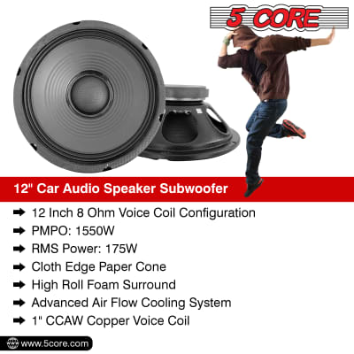 5 Core 12" Inch PA DJ Audio Subwoofer PAIR Replacement Speaker 1550 W , 8 Ohm , 60 oz Magnet -FR 12155 2pcs image 2