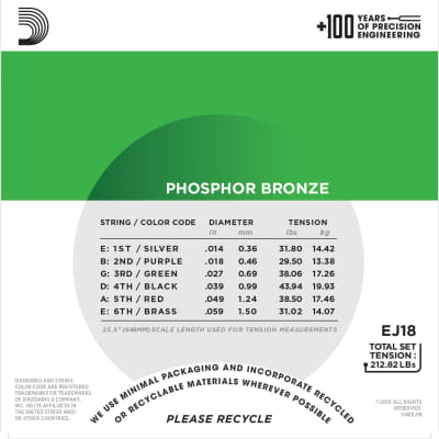 D'Addario EJ18 Phosphor Bronze Acoustic Guitar Strings, Heavy, 14-59 image 2