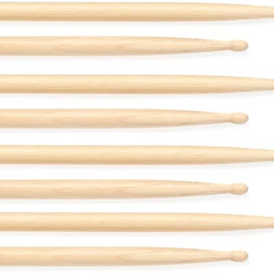 Vater Hickory Drumsticks 4-pack - Los Angeles 5A - Wood Tip  Bundle with Evans EC2 Clear Drumhead - 14 inch image 1