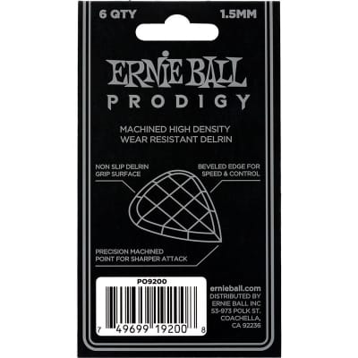 Ernie Ball 9200 Prodigy Mini Pick, 1.5mm, Black, 6 Pack image 3