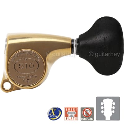 NEW Gotoh SGL510Z-EL5 Tuning Keys 1:21 EBONY Button 3x3 - ANTIQUE X-FINISH GOLD