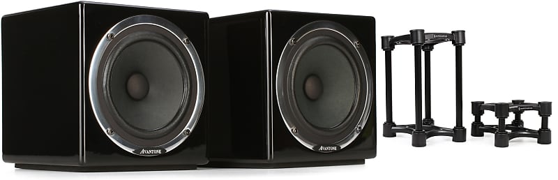 Avantone Pro Active MixCubes 5.25 inch Powered Studio Monitor Pair - Gloss Black  Bundle with IsoAcoustics ISO-130 Isolation Stand for Studio Monitors (Pair) image 1