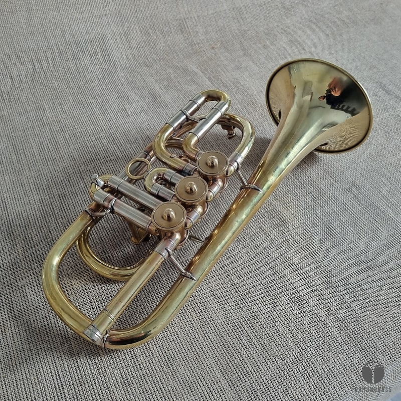 Sinfonia ( Scherzer) Made in Germany cornet rotary, case, Bach Corporation  7 mouthpiece, gamonbrass trumpet