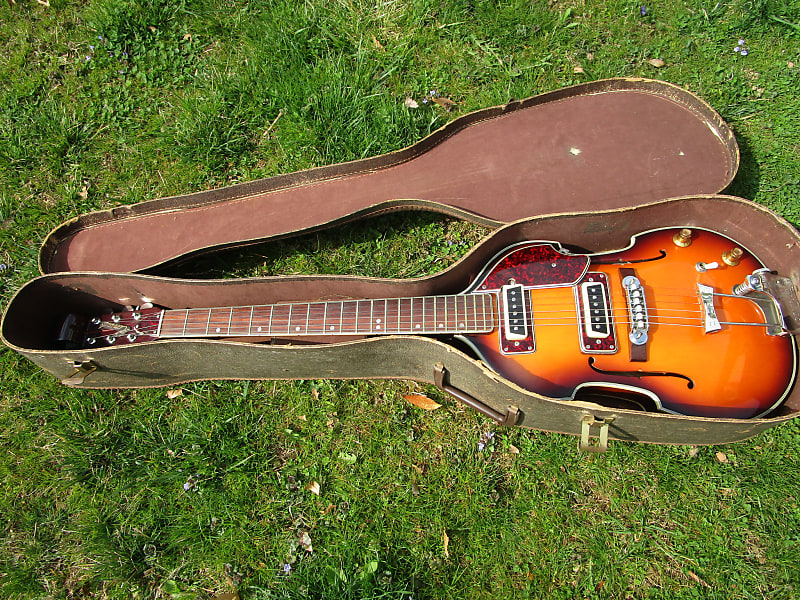 Conrad Violin Shape Guitar, 1960's,  Sunburst, Hang Tags, Scroll Headstock, Original Case image 1