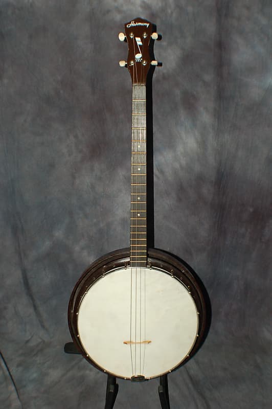 1956 Harmony Model 8005 Tenor Banjo "Reso-Tone" Pro Setup Mottled Walnut Original Case image 1