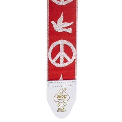 D'Andrea Vintage Style Ace Guitar Strap, Peace/Dove, DN-ACE06RED