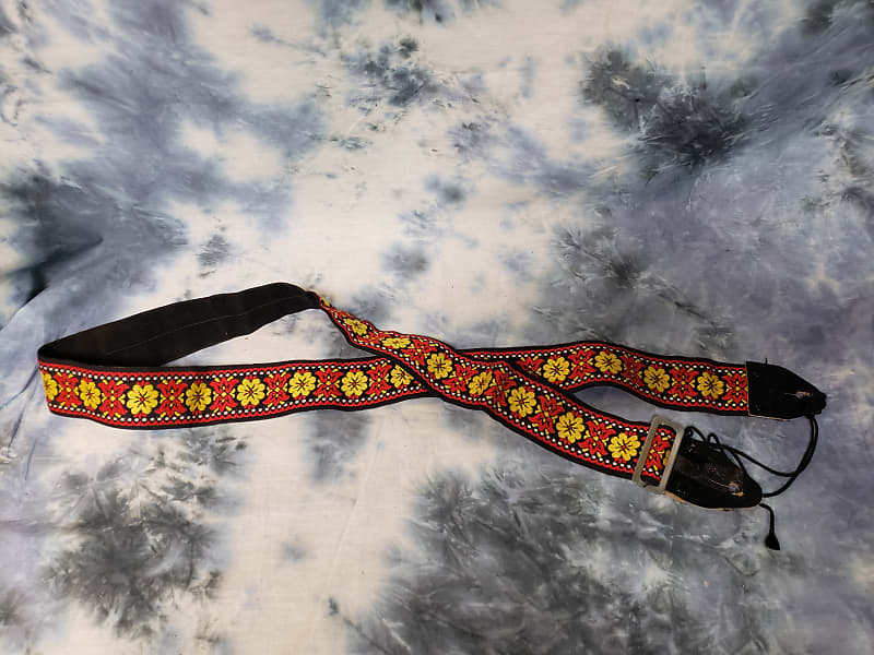 Vintage 1960's Ace Style Stained Glass Japan Guitar Strap Metal Buckle  Hendrix Clapton