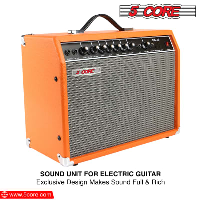 5 Core Electric Guitar Amplifier 40W Solid State Mini Bass Amp w 8” 4-Ohm Speaker EQ Controls Drive Delay ¼” Microphone Input Aux in & Headphone Jack for Studio & Stage for Studio & Stage- GA 40 ORG image 7
