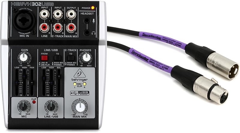 Behringer Xenyx 302USB Mixer with USB Bundle with Pro Co EXM-5 Excellines  XLR-XLR Patch Cable - 5 foot