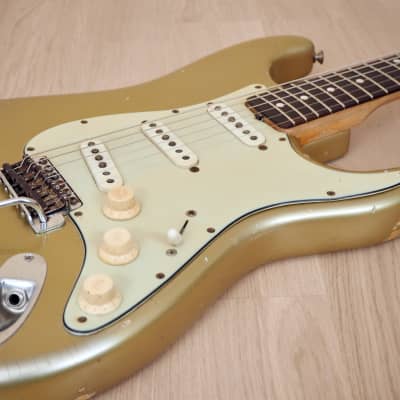 1963 Fender Stratocaster Vintage Pre-CBS Electric Guitar Shoreline Gold w/ Blonde Case, Hangtag image 7