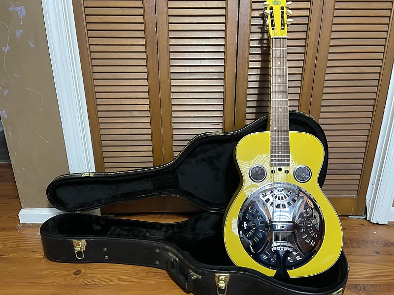 Regal RD-40 Gloss Yellow Squareneck Dobro Guitar and hard case image 1