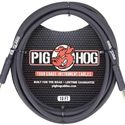 Pig Hog Tour Grade 10ft Instrument Cable 1/4 Inch to 1/4 Inch Straight Connectors Black - PH10 image 1