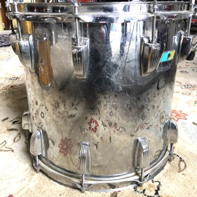 Ludwig Chrome Over Wood 13x14" Power Tom 80’s Blue & Olive Badge Fair Condition image 5