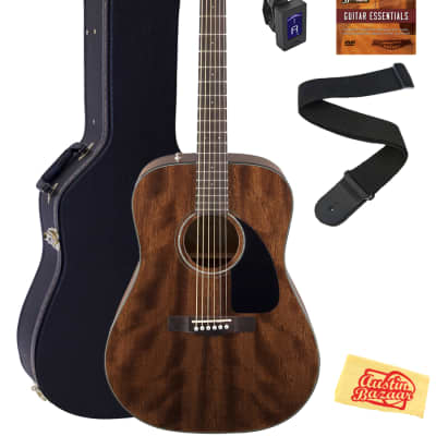 Fender CD-60S Solid Top Dreadnought Acoustic Guitar - All Mahogany Bundle with Hard Case, Tuner, Strap, Strings, Picks, and Austin Bazaar Instructional DVD for sale