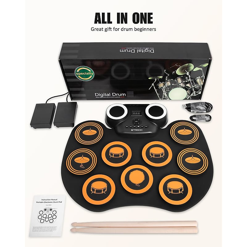 Electronic Drum Set 9 Pads, Electric Drum Roll-Up Practice Pad