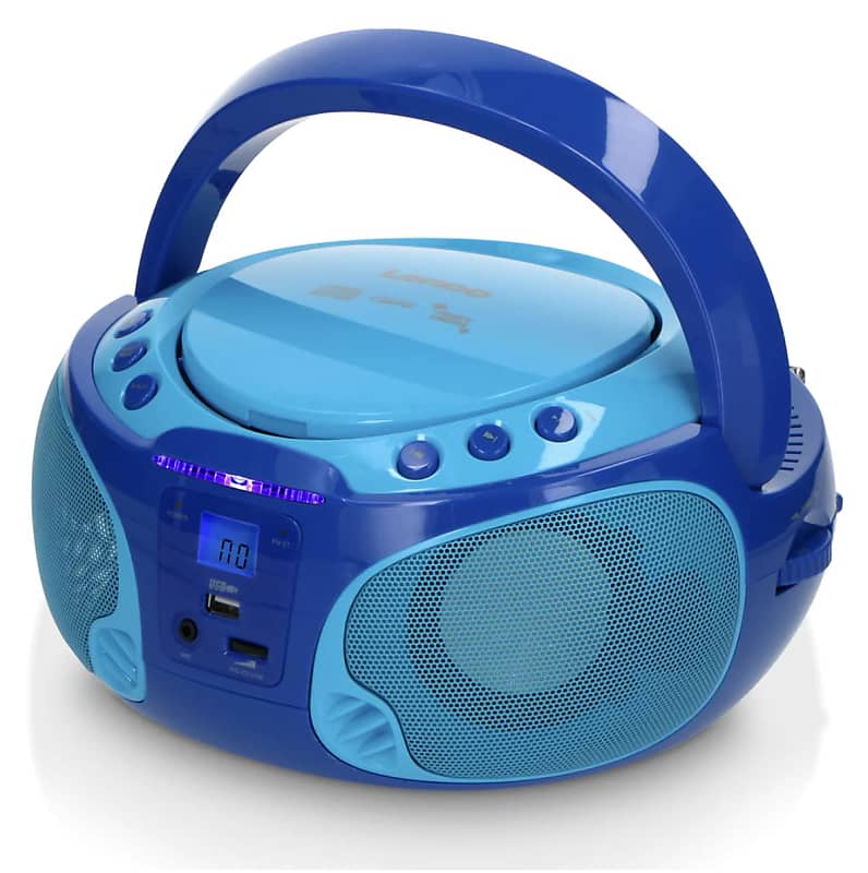 Lenco SCD-650 Kids Stereo MP3, USB Reverb with Disco Microphone Wired - Lights, Radio, FM Karaoke Portable Blue, | Party Boombox CD, Playback