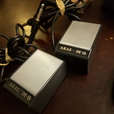 Akai Pair M-8 ADM5 Dynamic Microphones 50k Hi-Z Japan and Pinch roller 1963 - black and chrome