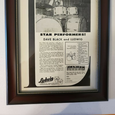 1958 Ludwig Drums Promotional Ad Framed Dave Black Original