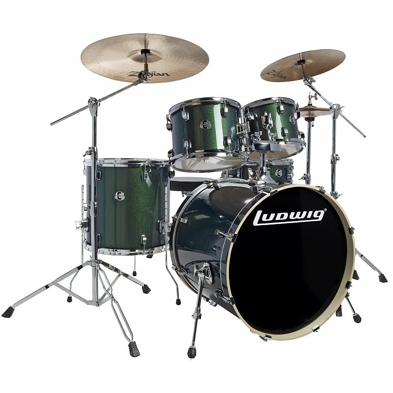 Ludwig LCEE22018EXP Element Evolution 5-Piece Drum Set with Hardware, Emerald Sparkle image 1