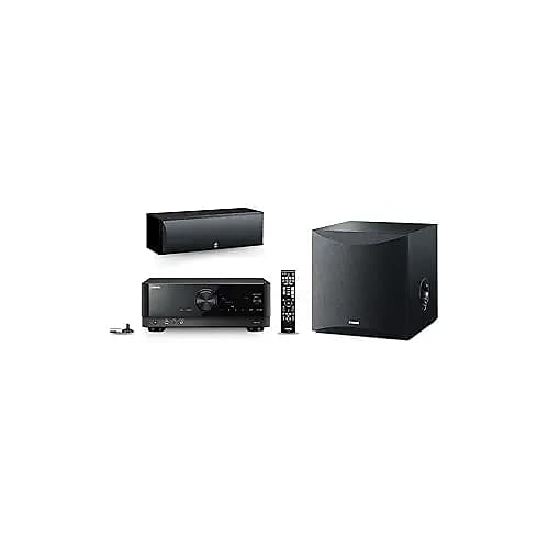 Yamaha RX-V4A 5.2-Channel AV Receiver + NS-SW050BL 8&quot; 100W Powered Subwoofer + NS-C210BL Center Channel Speaker (Black) Bundle  			