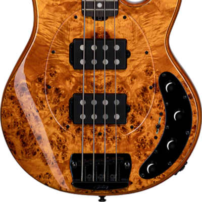 Sterling StingRay RAY34HH Poplar Burl 4-String Bass Guitar, Amber w/ Gig Bag image 1