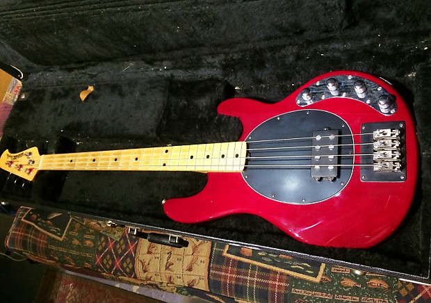 Ernie Ball / Musicman Stingray 4 1993 Trans Red Bass Guitar with 2Tek  bridge upgrade
