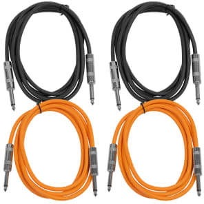 Seismic Audio SASTSX-6-2BLACK2ORANGE 1/4" TS Male to 1/4" TS Male Patch Cables - 6' (4-Pack)