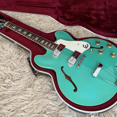 1999 Epiphone Casino Turquoise TQ Hollow Body Electric Guitar MIK P-90s Peerless w/ Case image 15