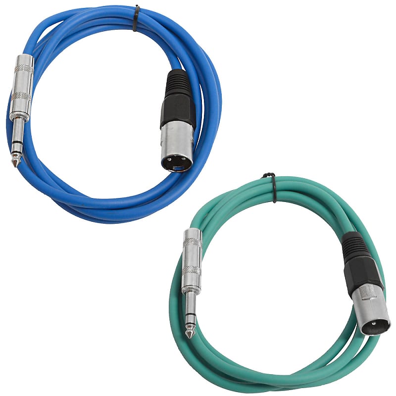 2 Pack of 1/4 Inch to XLR Male Patch Cables 6 Foot Extension Cords Jumper - Blue and Green image 1