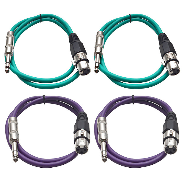 Seismic Audio SATRXL-F2-2GREEN2PURPLE 1/4" TRS Male to XLR Female Patch Cables - 2' (4-Pack) image 1